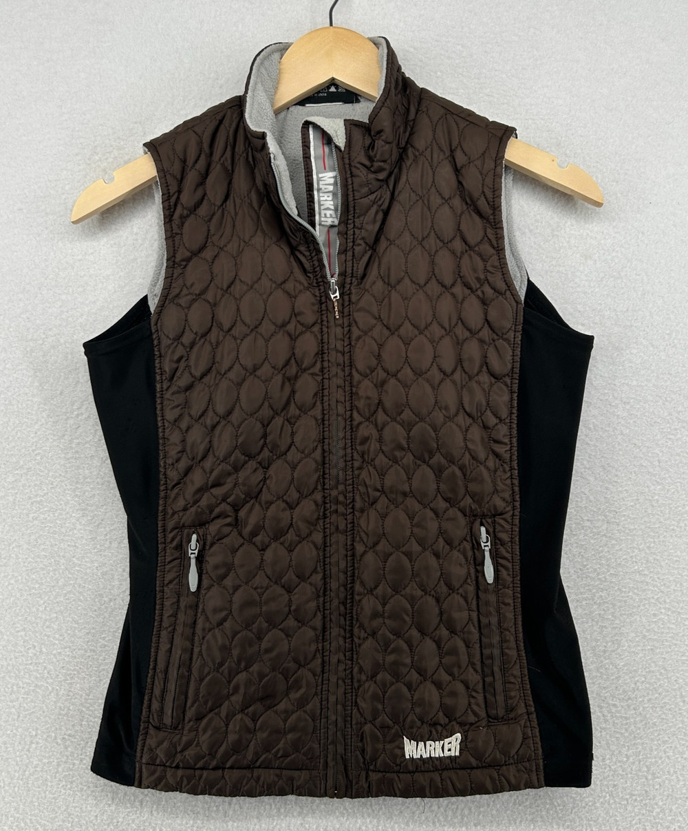 MARKER Vest Womens S Quilted Gilet Full Zip Fleece Lined Insulated Brown